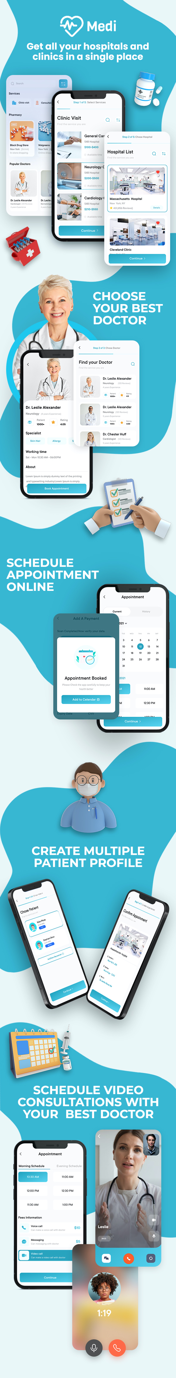 Medi - Doctor Appointment Booking Flutter App UI Template - 1